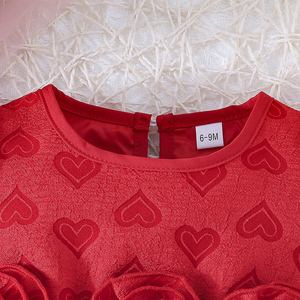 Cute <b>Sweet</b> Girl's Knee-Length Short Sleeve Comfortable Breathable Floral Heart Pattern Children's Party Dress - Product Image 3