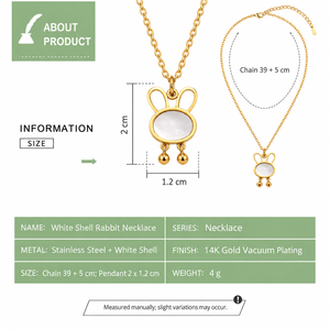 Collar de Concha Blanca con Colgante de Conejo, Acero Inoxidable, Chapado al Vacío en Oro de 14K, Cadena Fina, Joyería - Product Image 2