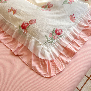 Bong Bóng Rửa Sạch Sợi Nhỏ Bộ Đồ Giường Đặt 4 Miếng Hoa Ruffle Thiết Kế Duvet Cover Tấm Ga Giường Vỏ Gối Đặt <span class=keywords><strong>Comforter</strong></span> Bộ Đồ Giường Bộ - Product Image 6