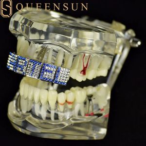 ファッションジュエリー歯グリルズヒップホップMoissaniteグリルズ925シルバーブルー文字パーソナライズアイド付き歯の名前グリルズ - Product Image 3