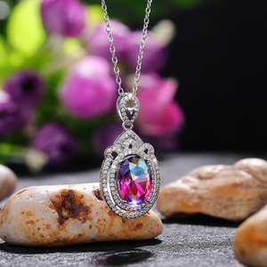 Collana con Pendente in Cristallo XL524, Argento 925 Placcato Rodio, Quarzo Arcobaleno a Goccia, Stile Vintage, Gioielli da Festa per Donne - Product Image 1