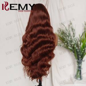 KEMY HAIR 프리미엄 내열 섬유 가발 6*13 HD 투명 레이스 느슨한 웨이브 합성 구리 가발 도매 - Product Image 2