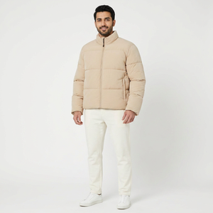 Wholesale Custom Shiny <b>Canvas</b> Stand Collar Front Logo High Street Style Winter Puffer Jacket for Men and Women - Product Image 1