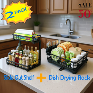 Égouttoir à vaisselle 2 niveaux avec étagère coulissante, organisateur de rangement de cuisine, design minimaliste pour évier (lot de 2) - Product Image 2