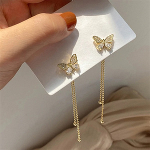 Orecchini a perno con nappa a farfalla, eleganti gioielli a catena lunga per donna, da indossare tutti i giorni, per feste, idea regalo - Product Image 2