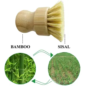 Best Selling Wooden Bamboo Cleaning Pot Brush Biodegradable Palm Sisal Dish Kitchen Brushes