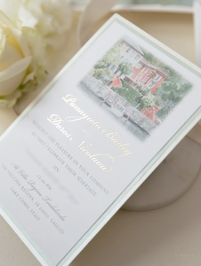 Invitation de lieu de mariage aquarelle personnalisée avec feuille d'or | Villa Regina Teodolinda | Lac de Côme - Product Image 2
