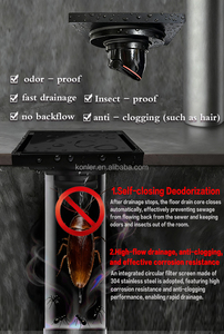 新デザイン浴室ヘアキャッチャー脱臭ストレーナーステンレス鋼スクエアシャワー排水黒床排水 - Product Image 3