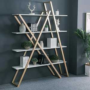 Étagère moderne abstraite en bois <span class=keywords><strong>Etagere</strong></span> blanc et or - Product Image 4