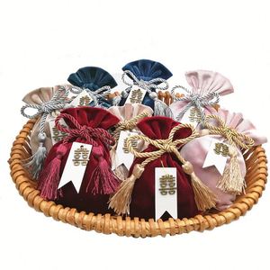 Customized logo European Style Drawstring Velvet <b>Bag</b> <b>Wedding</b> Candy <b>Bag</b> with Tassel Recyclable Jewellery Packaging Return <b>Gift</b> - Product Image 3