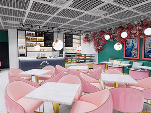 <span class=keywords><strong>Bespoke</strong></span> đồ đạc trang trí màu hồng cà phê cửa hàng hiển thị cà phê quầy cà phê quán cà phê Quầy - Product Image 2