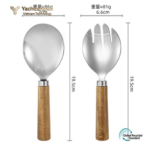 Stainless Steel Salad Spoon Fork Set with Wooden Handle Modern Tableware for Adults Camping Outdoor Use All Seasons Vietnam - Product Image 5