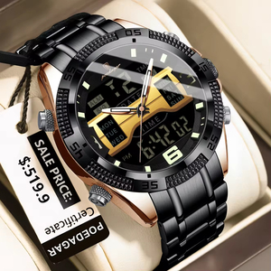 Montre sport pour homme POEDAGAR E103, double affichage analogique-numérique, quartz, étanche 3ATM, acier inoxydable - Product Image 3