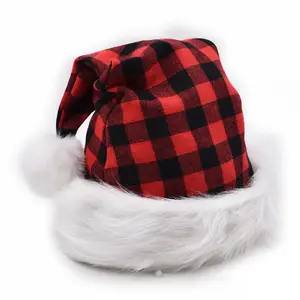 좋은 품질 레드 블랙 버팔로 격자 무늬 긴 봉제 크리스마스 액세서리 성인용 산타 모자