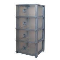 Pratika Plus – Tiroirs de rangement empilables minimalistes en PP, 375x370x800mm, gris, organisateur de bureau à quatre niveaux, moulé par injection, gain de place