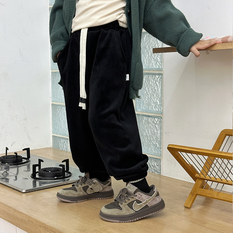 Pantaloni in pile stringati-nero