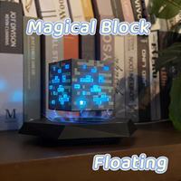 HCNT - Bloque Magnético Levitante con Luz LED de Colores, Rotación de 360°, Botón Táctil - Caja Flotante Creativa para Regalo de Diwali, Decoración Artística