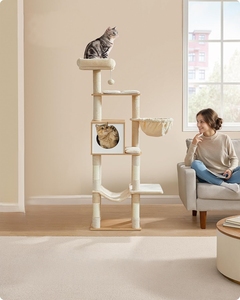 Árbol <span class=keywords><strong>para</strong></span> Gatos, Condominio de Varios Niveles con Cueva, Cesta, Hamaca, Pompón, Postes <span class=keywords><strong>para</strong></span> Rascar, Amarillo Almendra UPCT118Y01 - Product Image 1
