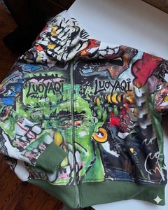 Sudaderas Y2K OEM Personalizadas con Cierre de Cremallera, Hombros Caídos, 400GSM, Algodón, Estampado de Grafiti en Toda la Superficie, Sublimación, Sudaderas Extra Grandes con Gráficos de <span class=keywords><strong>Anime</strong></span> para Hombre - Product Image 1