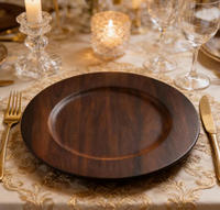 Assiettes de présentation rondes jetables de 13 pouces en plastique, texture bois, style luxe, avec plateau, pour événements et mariages