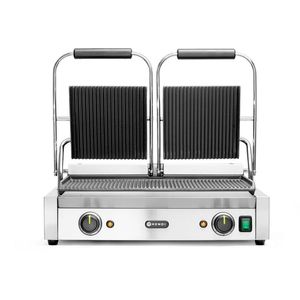 HENDI Piastra per Sandwich Commerciale Doppia Versione 230V/3600W con Superficie Superiore e Inferiore Scanalata 570x375x(H)216mm - Product Image 1