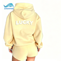 Ensemble de survêtement deux pièces pour femme OEM, coupe oversize, en molleton de coton épais, avec impression en relief, style streetwear