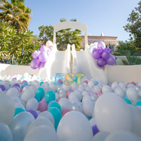 Piscina de Pelotas Blanca para Niños, Piscina de Pelotas Suave con Tobogán, Piscina de Pelotas con Forma de Flor para Niños Pequeños