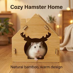 Escondite de bambú para hámsters, casa natural transpirable, suministros para animales pequeños - Product Image 3