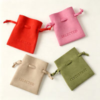 Sac à cordon en microfibre de haute qualité, couleur crème ivoire, 7*8 cm, petit format, avec logo personnalisé, pour cadeaux de mariage, emballage de boucles d'oreilles, colliers et bagues