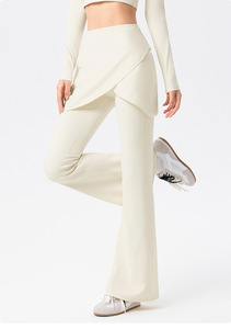 Pantalones de <span class=keywords><strong>Yoga</strong></span> 2 en 1 GH de Color Sólido, Pantalones Acampanados de Cintura Alta, Leggings Delgados para Mujer, Pantalones Falda Deportivos para Exteriores con Cierre Elástico - Product Image 4