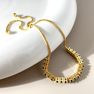 Tennis Chain Trendy Brass <b>Bracelet</b> for Women 18K Gold Plated Party <b>Adjustable</b> Size - Product Image 4