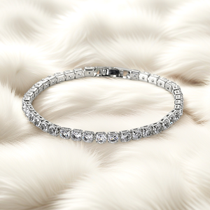 Bracciale Tennis alla Moda con Zirconi, Argento con Pietre Quadrate Bianche Scintillanti, Gioiello da Matrimonio per Donne e Ragazze - Product Image 6