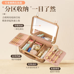 Nouvelle trousse de maquillage professionnelle portable dorée avec miroir et lumières, boîte de rangement cosmétique multifonction pour un usage quotidien - Product Image 1