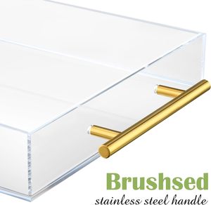 Bandeja de Servicio Acrílica Transparente Personalizada de 12x12 Pulgadas con Laminación Mate, Asas Doradas, Plegable para Café, Baño, Exhibición - Product Image 3