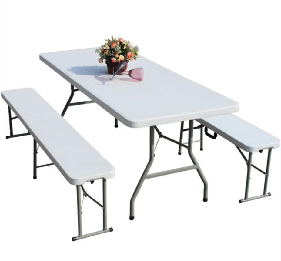 シンプルで寛大な、工場直販、ホームオフィス折りたたみテーブル、HDPE素材長方形プラスチック折りたたみテーブル