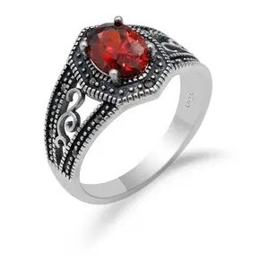 Wholesale 925 Sterling Silver Women Ring with Red CZ Stone Italian Finger Ring for Women Wedding Engagement Jewelry