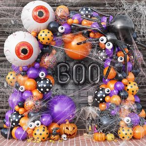Kit d'arche de ballons d'Halloween blancs DIY, avec ballons en aluminium 4D (araignée, noir, chrome, argent, disco), toile d'araignée, yeux d'<span class=keywords><strong>horreur</strong></span> et fantômes en latex, pour décoration de fête - Product Image 2
