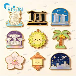 Imán de nevera, broche, insignia y pin de solapa esmaltado de recuerdo personalizado del icónico <span class=keywords><strong>Vanda</strong></span> Miss Joaquim y el Merlion de Singapur - Product Image 4