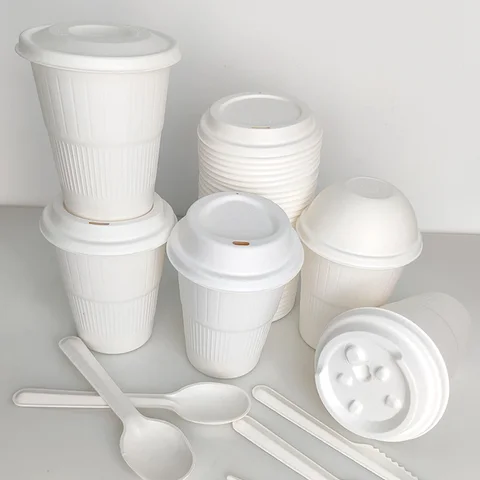 Tea Mugs With Lids Bagasse Paper Cover To Go Coffee Cup Lid