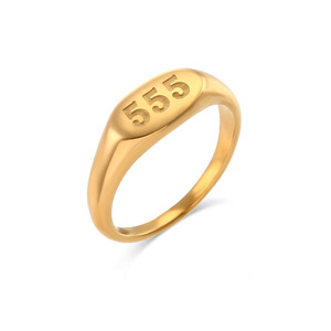 Bague signet en acier inoxydable gravée avec les chiffres 111 à 999, plaquée or 18 carats, porte-bonheur, pour femmes et hommes - Product Image 5