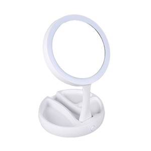 Double Sided Round Desktop Makeup <b>Mirror</b> 10X Magnification Foldable LED <b>Lighted</b> Vanity <b>Mirror</b> with Cosmetic Storage - Product Image 1