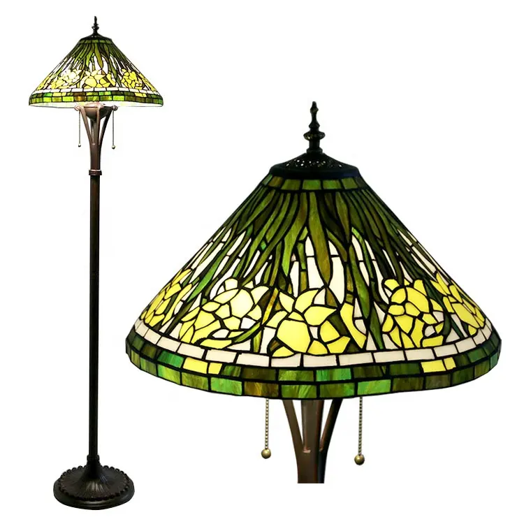 LongHuiJing Custom Made 16Inch Handmade Lampshade Bamboo Style Stained Glass Design Tiffany Floor Lamp