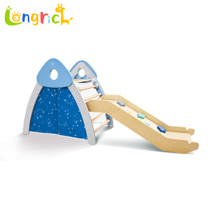 Set de Juego 4 en 1 de Madera para Escalar y Deslizarse con Diseño de Carpa Cohete y Red de Fútbol, Parque Infantil Unisex para Niños Pequeños para Uso en el Hogar o Guardería - Product Image 1