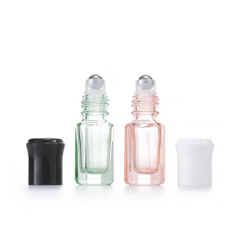 ONO 에센셜 오일 용기 스틸 롤러 볼이있는 병에 팔각형 3ml 투명 유리 롤