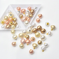 Boutons ovales en perles brillantes de 10mm et 12mm, avec cerceaux dorés et argentés, pour vêtements, sacs à chaussures, pendentifs cousus à la main, décoratifs, DIY, 5 pièces