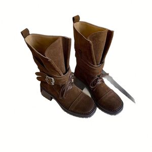 Bottes en cuir véritable de style britannique vintage pour femmes, nouvelle collection 2026, bottes western mi-mollet à talons hauts - Product Image 6