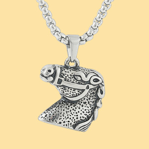 yunnique Stainless Steel Horse Head Pendant Necklace <b>Silver</b> Gold Color Animal Shape Fashion Jewelry for Men Women 122007 - Product Image 1