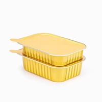 Boîte de conditionnement pour ailes de poulet barbecue, rectangulaire, en aluminium doré, boîte à lunch avec couvercle en PET, résistante au four, qualité alimentaire