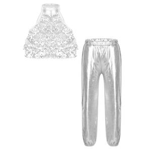 Top Corto de Baile de Salón Estándar para Niñas de 6 a 16 Años con Pantalones Metálicos para Competencia, Actuación en Escenario, Espectáculo Escolar - Product Image 5