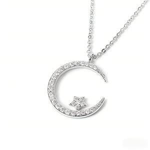 Collar con Colgante de Luna con Incrustaciones de Cristal Brillante, Joyería Delicada y Elegante para Mujer, Accesorios para Bodas y Banquetes - Product Image 4